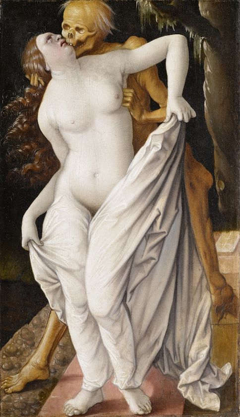 Hans Baldung gen. Grien, «Der Tod und die Frau», um 1520/25, Mischtechnik auf Lindenholz, 29,8×17,1 cm  – {source?html}