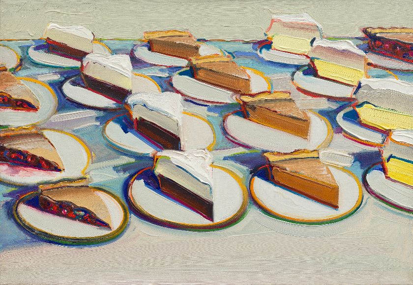 Wayne Thiebaud: ‹Pie Rows›, 1961, Öl auf Leinwand, 55,9 x 71,1 cm, Sammlung der Wayne Thiebaud Foundation – {source?html}