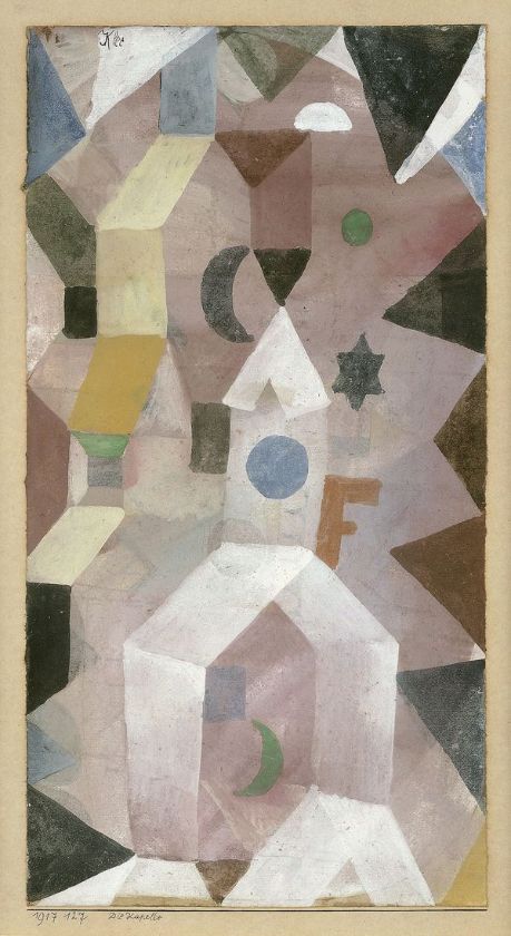 Paul Klee, Die Kapelle, 1917/127, Aquarell und weisse Tempera auf Papier auf Karton, 29,2×14,6 cm  – {source?html}