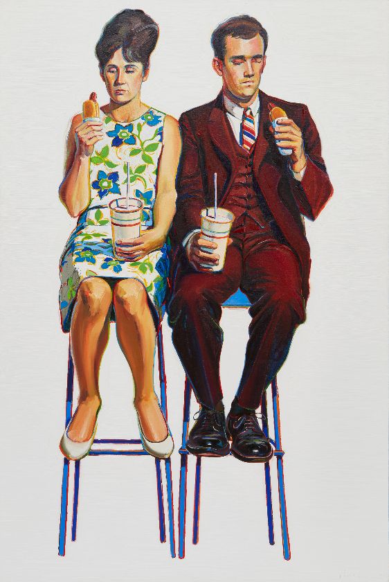 Wayne Thiebaud: ‹Eating Figures (Quick Snack), 1963, Öl auf Leinwand, 181,6 x 120,7 cm, Privatsammlung, Courtesy Acquavella Galleries – {source?html}