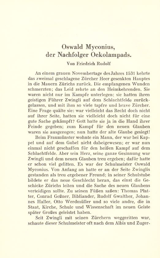 Oswald Myconius, der Nachfolger Oekolampads – Seite 1