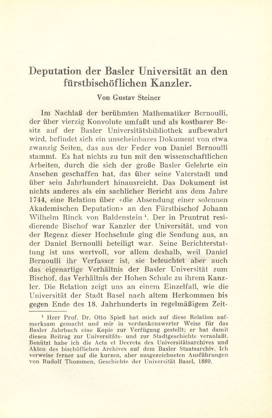 Deputation der Basler Universität an den fürstbischöflichen Kanzler – Seite 1