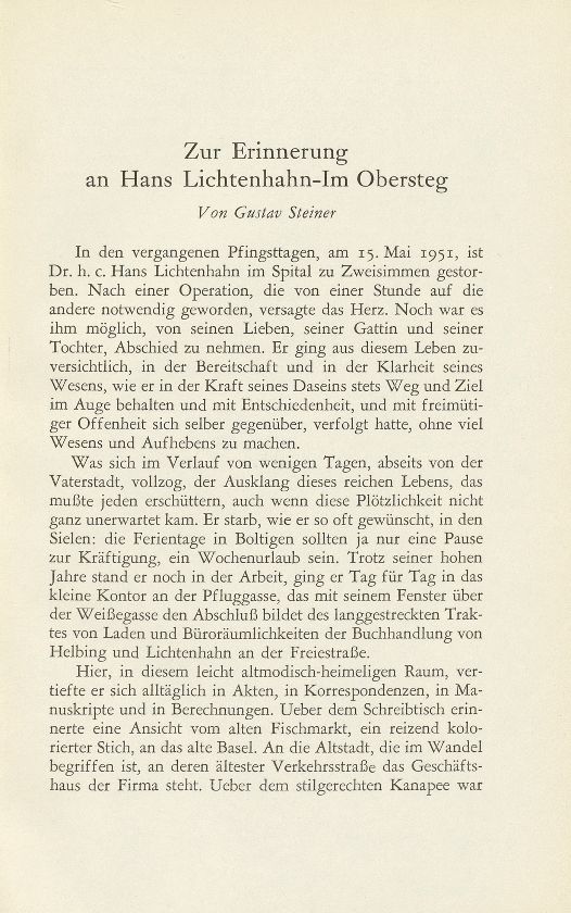 Zur Erinnerung an Hans Lichtenhahn-Im Obersteg – Seite 1