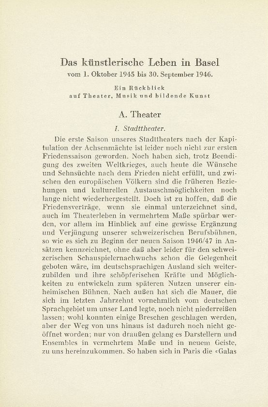Das künstlerische Leben in Basel vom 1. Oktober 1945 bis 30. September 1946 – Seite 1