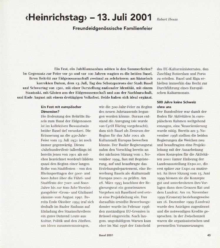‹Heinrichstag› – 13. Juli 2001 – Seite 1
