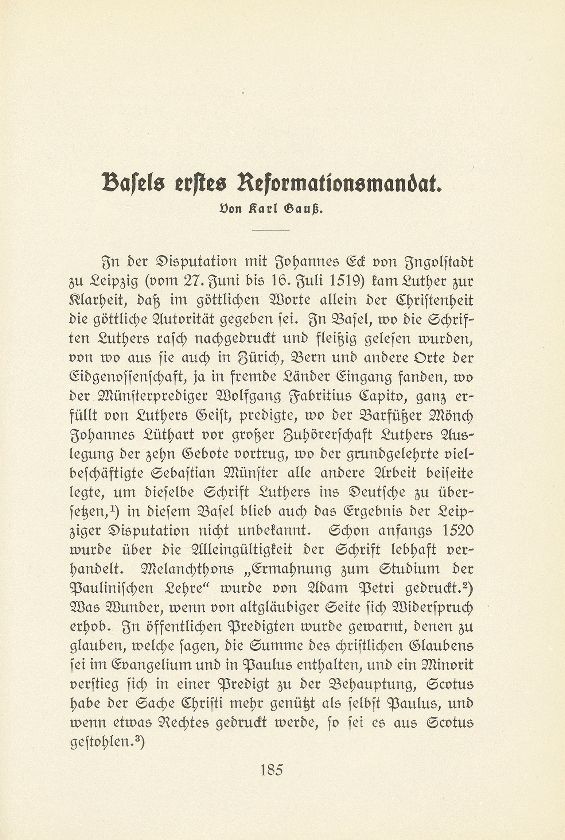 Basels erstes Reformationsmandat – Seite 1