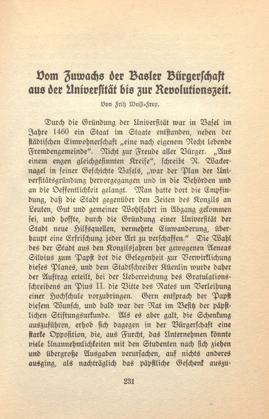 Vom Zuwachs der Basler Bürgerschaft aus der Universität bis zur Revolutionszeit – Seite 1