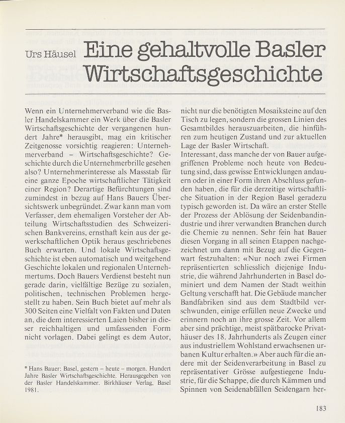 Eine gehaltvolle Basler Wirtschaftsgeschichte – Seite 1