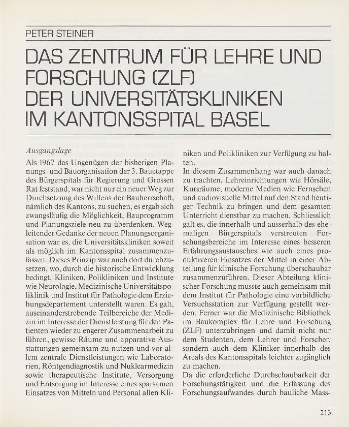 Das Zentrum für Lehre und Forschung (ZLF) der Universitätskliniken im Kantonsspital – Seite 1