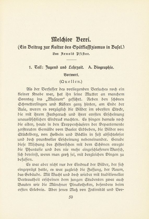 Melchior Berri. (Ein Beitrag zur Kultur des Spätklassizismus in Basel.) – Seite 1
