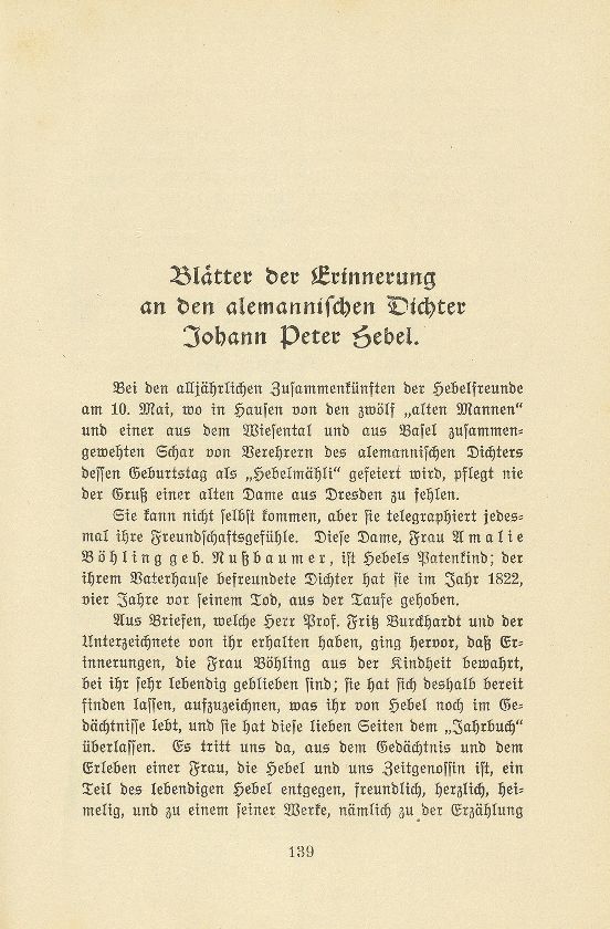 Blätter der Erinnerung an den alemannischen Dichter Johann Peter Hebel – Seite 1