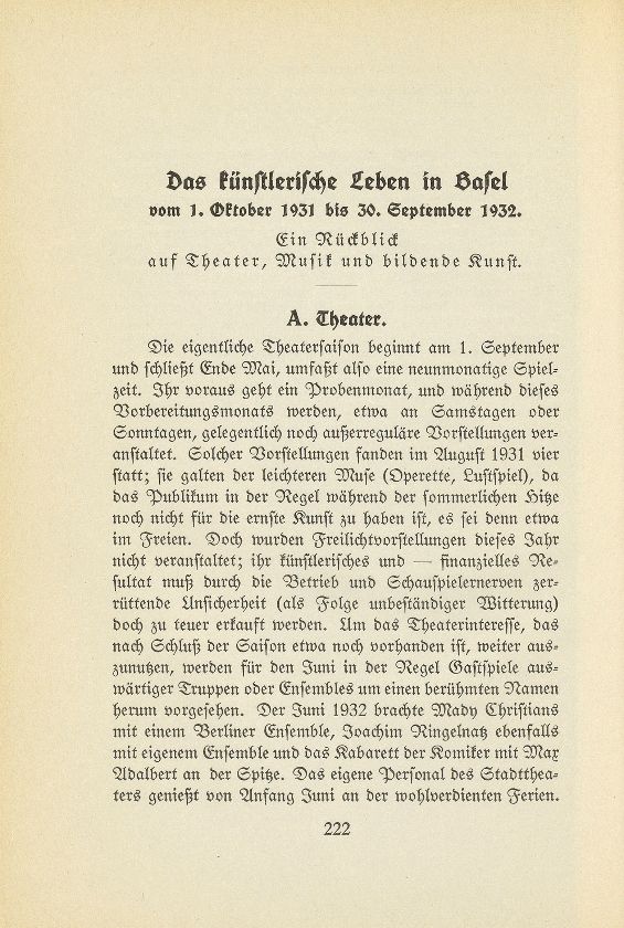 Das künstlerische Leben in Basel vom 1. Oktober 1931 bis 30. September 1932 – Seite 1