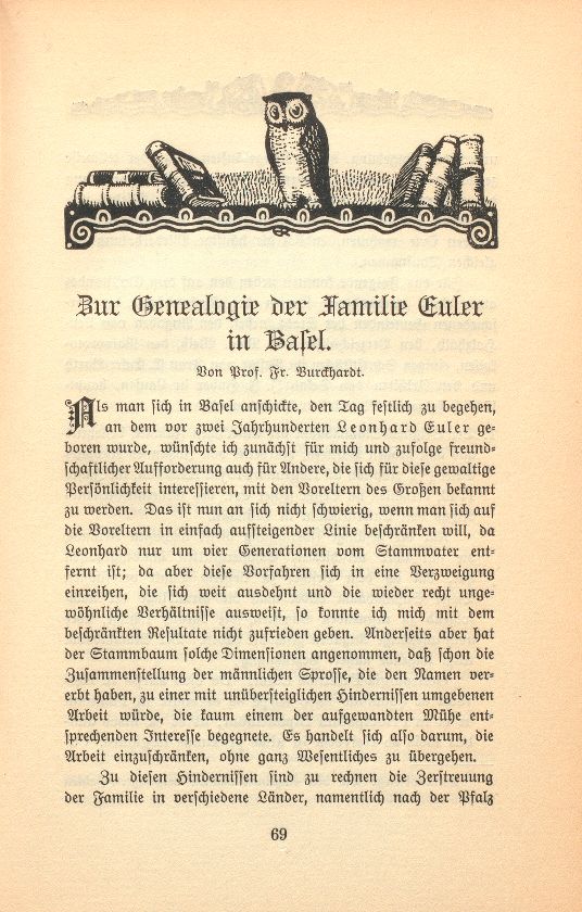 Zur Genealogie der Familie Euler in Basel – Seite 1