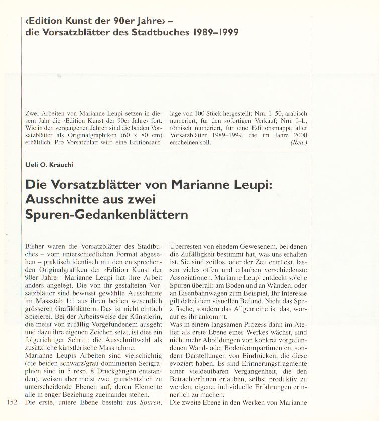 ‹Edition Kunst der 90er Jahre› – die Vorsatzblätter des Stadtbuches von 1989-1999 – Seite 1