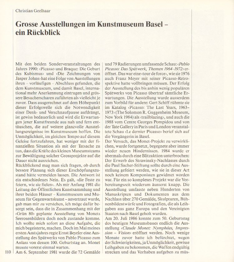 Grosse Ausstellungen im Kunstmuseum Basel – ein Rückblick – Seite 1