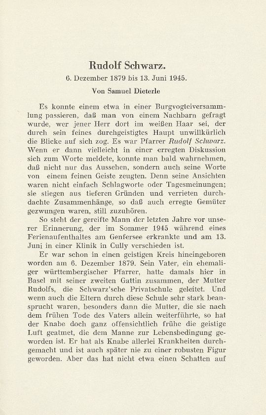 Rudolf Schwarz. 6. Dezember 1879 bis 13. Juni 1945 – Seite 1