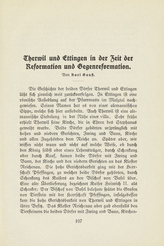 Therwil und Ettingen in der Zeit der Reformation und Gegenreformation – Seite 1