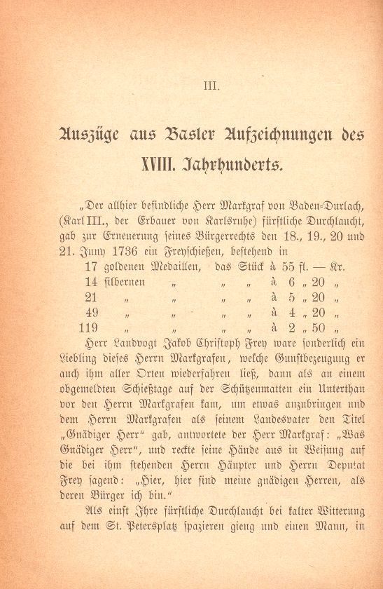 Miscellen: III. Auszüge aus Basler Aufzeichnungen des XVIII. Jahrhunderts – Seite 1