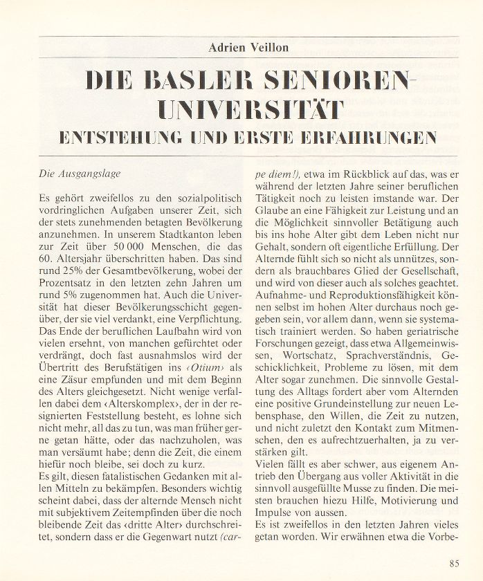 Die Basler Senioren-Universität – Seite 1