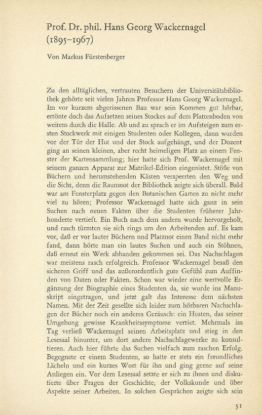Prof. Dr. phil. Hans Georg Wackernagel (1895-1967) – Seite 1