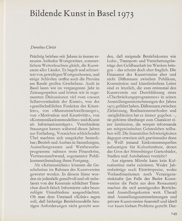 Bildende Kunst in Basel 1973 – Seite 1