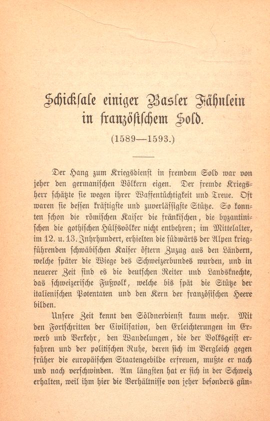 Schicksal einiger Basler Fähnlein in französischem Sold. (1589-1593.) – Seite 1