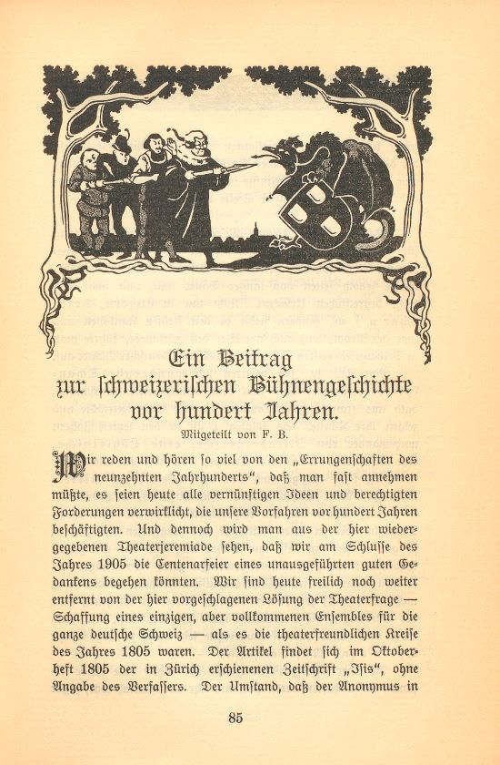 Ein Beitrag zur schweizerischen Bühnengeschichte vor hundert Jahren – Seite 1