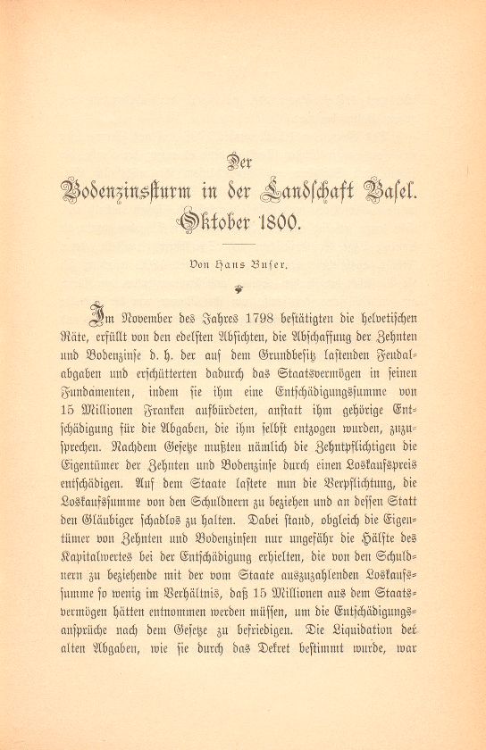 Der Bodenzinssturm in der Landschaft Basel. Oktober 1800 – Seite 1