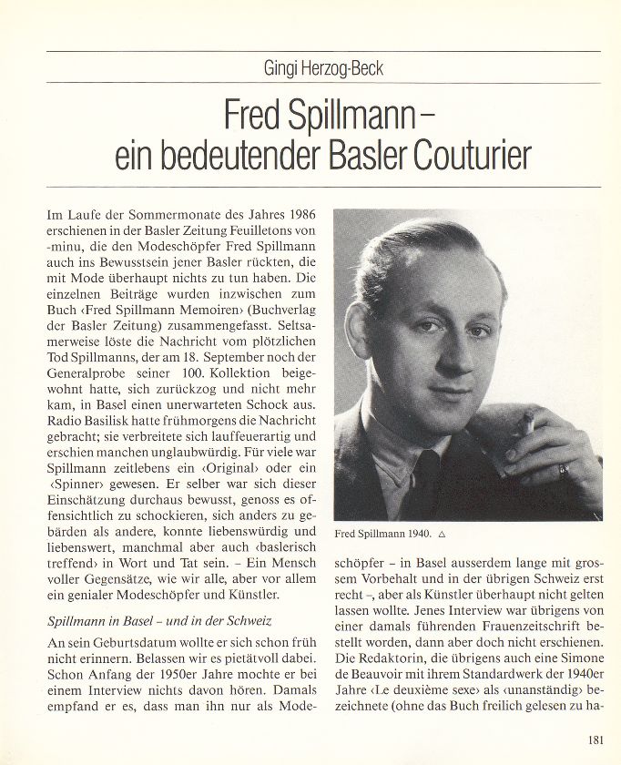 Fred Spillmann – ein bedeutender Basler Couturier – Seite 1