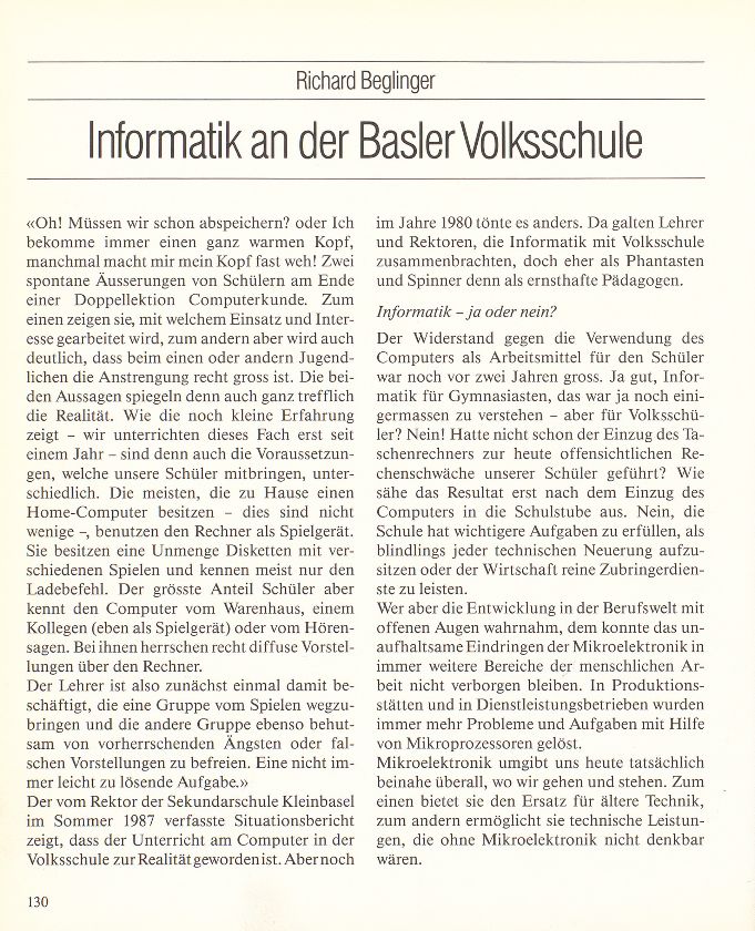 Informatik an der Basler Volksschule – Seite 1