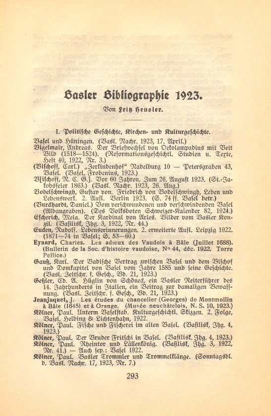 Basler Bibliographie 1923 – Seite 1