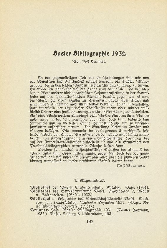Basler Bibliographie 1932 – Seite 1