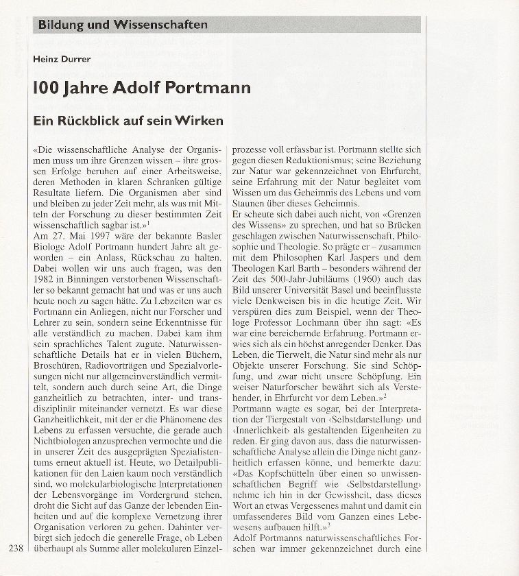 100 Jahre Adolf Portmann – Seite 1