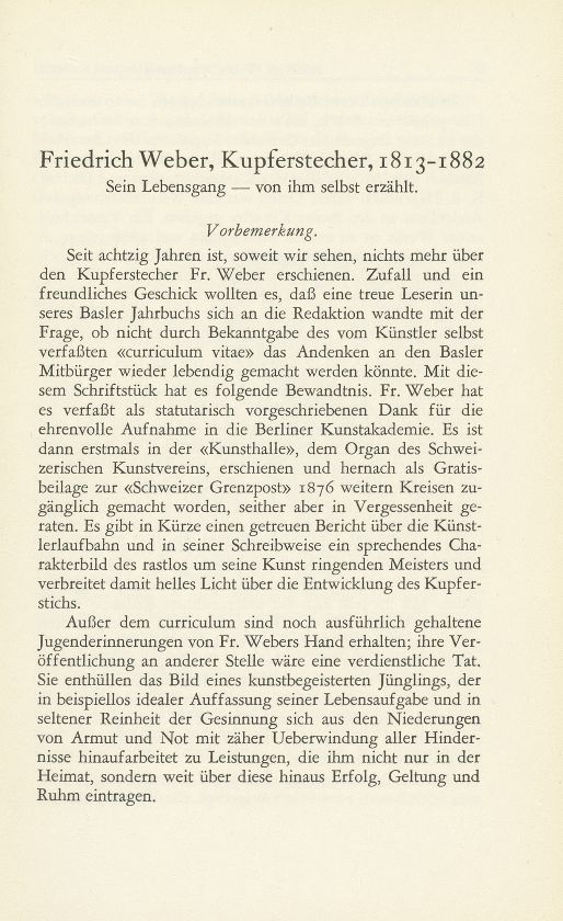 Friedrich Weber, Kupferstecher, 1813-1882. Sein Lebensgang – von ihm selbst erzählt – Seite 1