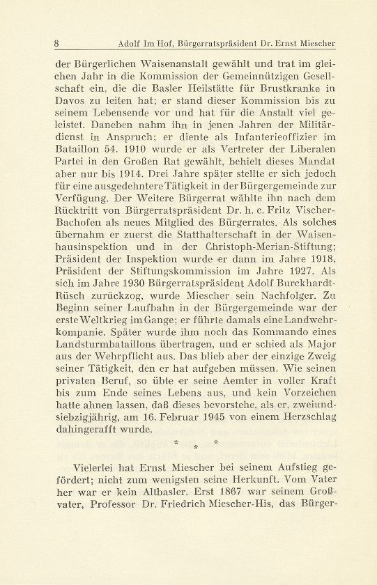 Bürgerratspräsident Dr. Ernst Miescher. 25. November 1872 bis 16. Februar 1945 – Seite 2