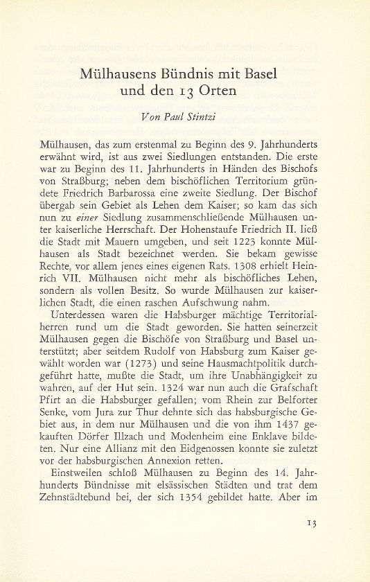 Mülhausens Bündnis mit Basel und den 13 Orten – Seite 1