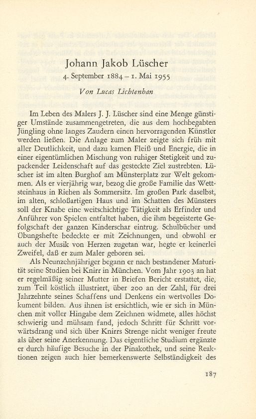 Johann Jakob Lüscher 4. September 1884 – 1. Mai 1955 – Seite 1