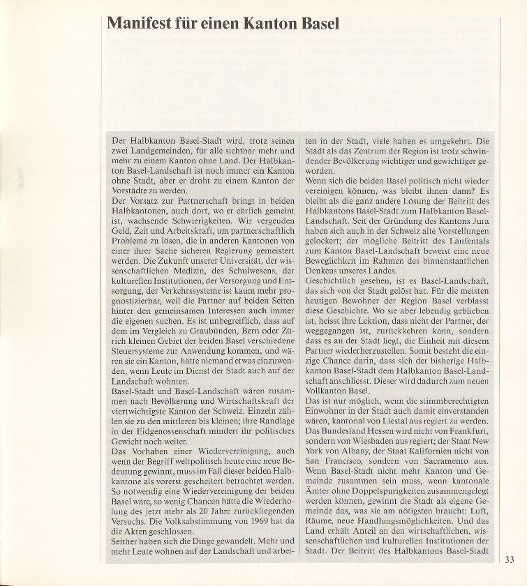 Manifest für einen Kanton Basel – Seite 1