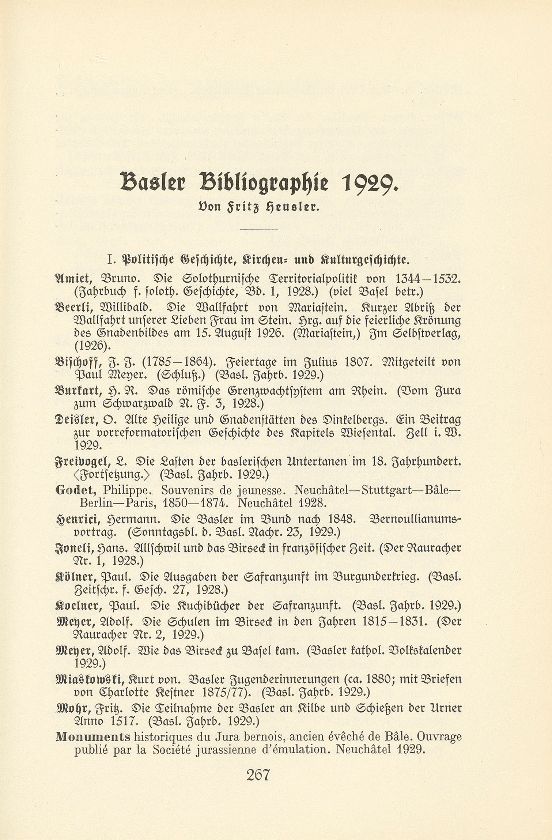 Basler Bibliographie 1929 – Seite 1
