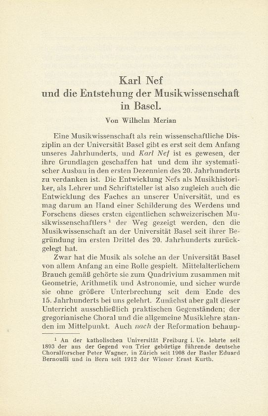 Karl Nef und die Entstehung der Musikwissenschaft in Basel – Seite 1