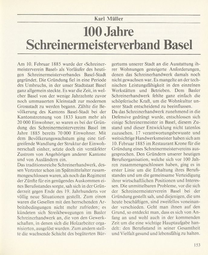 100 Jahre Schreinermeisterverband Basel – Seite 1