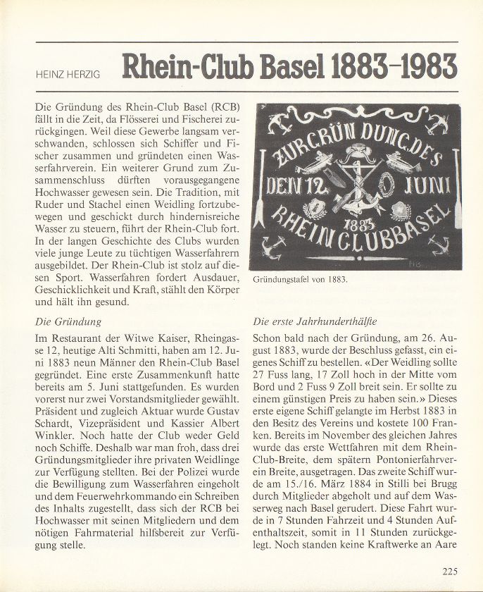 Rhein-Club Basel 1883-1983 – Seite 1