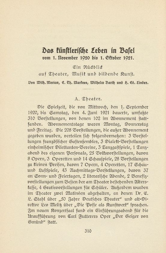 Das künstlerische Leben in Basel vom 1. November 1920 bis 1. Oktober 1921 – Seite 1