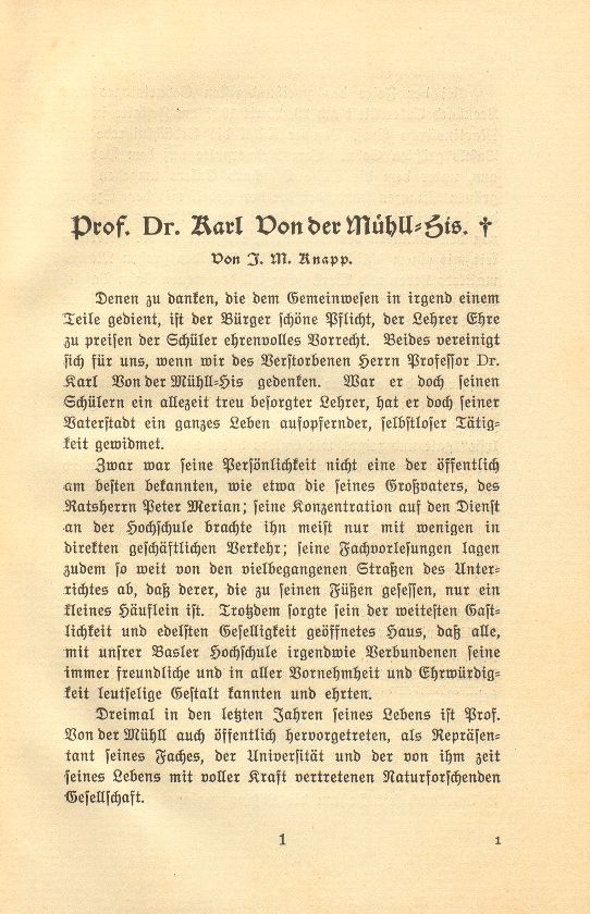 Prof. Dr. Karl Von der Mühll-His – Seite 1
