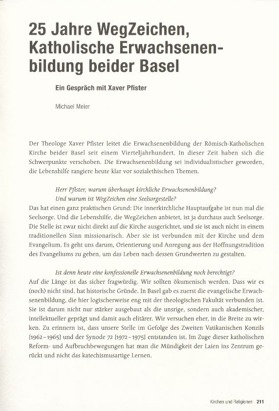 25 Jahre WegZeichen, Katholische Erwachsenenbildung beider Basel – Seite 1