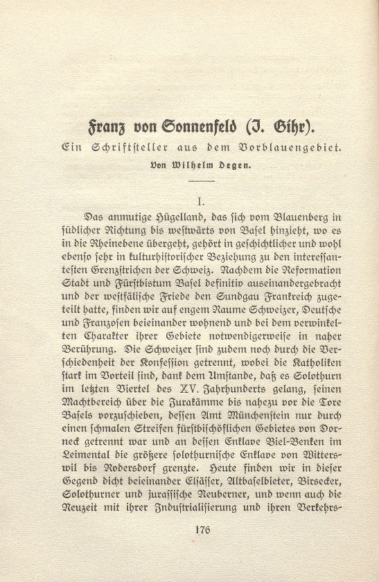 Franz von Sonnenfeld, ein Schriftsteller aus dem Vorblauengebiet [Johannes Gihr] – Seite 1