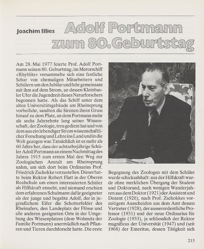 Adolf Portmann zum 80. Geburtstag – Seite 1