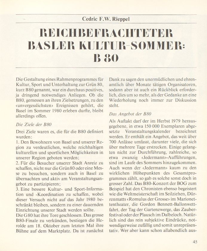 Reichbefrachteter Basler Kultur-Sommer: B 80 – Seite 1