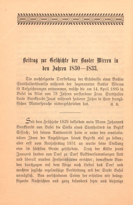 Beitrag zur Geschichte der Basler Wirren in den Jahren 1830-1833 – Seite 1