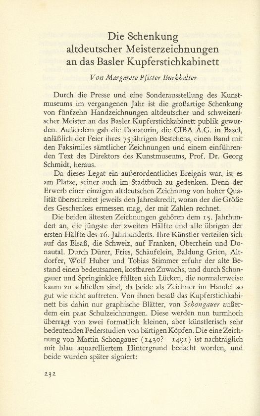 Die Schenkung altdeutscher Meisterzeichnungen an das Basler Kupferstichkabinett – Seite 1